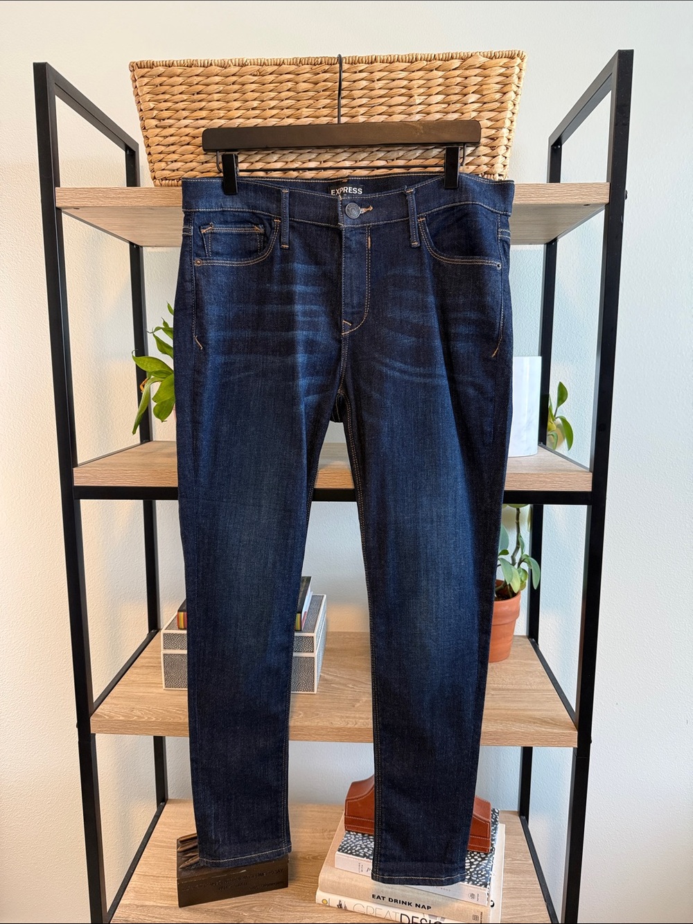 Express Mid-Rise Dark Wash Skinny Ankle Legging Jeans, 12